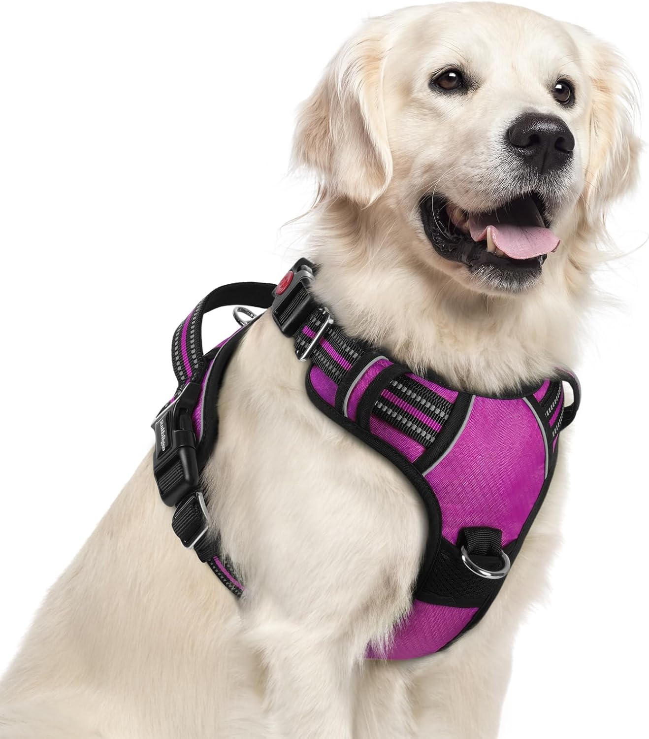 rabbitgoo Dog Harness for Large Dogs, No Pull Pet Vest with 3 Buckles, Adjustable Soft Padded Pet Harness with Easy Control Handle and Reflective Strips, Purple, XL