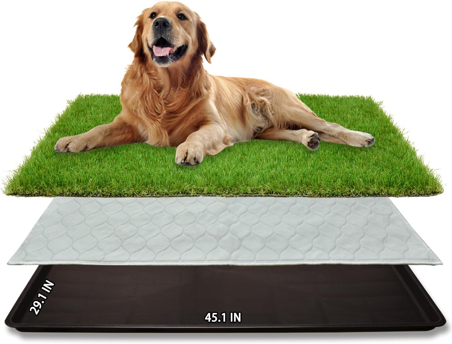 Dog Grass Large Potty Patch, Dog Litter Boxes Artificial Grass Bathroom Turf for Pet Training, Washable Puppy Pee Pad, Perfect Indoor/Outdoor Portable Potty Pet Loo (Potty system-45.1"x29.1")