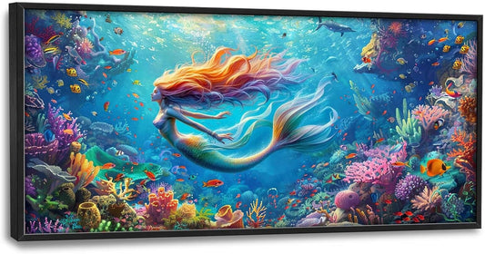 Quorin Mermaid Large Wall Art Sea Ocean Mermaid Pictures Colorful Undersea Wall Decor Canvas Print Painting Artwork for Bathroom Living Room Bedroom 60L x 30W