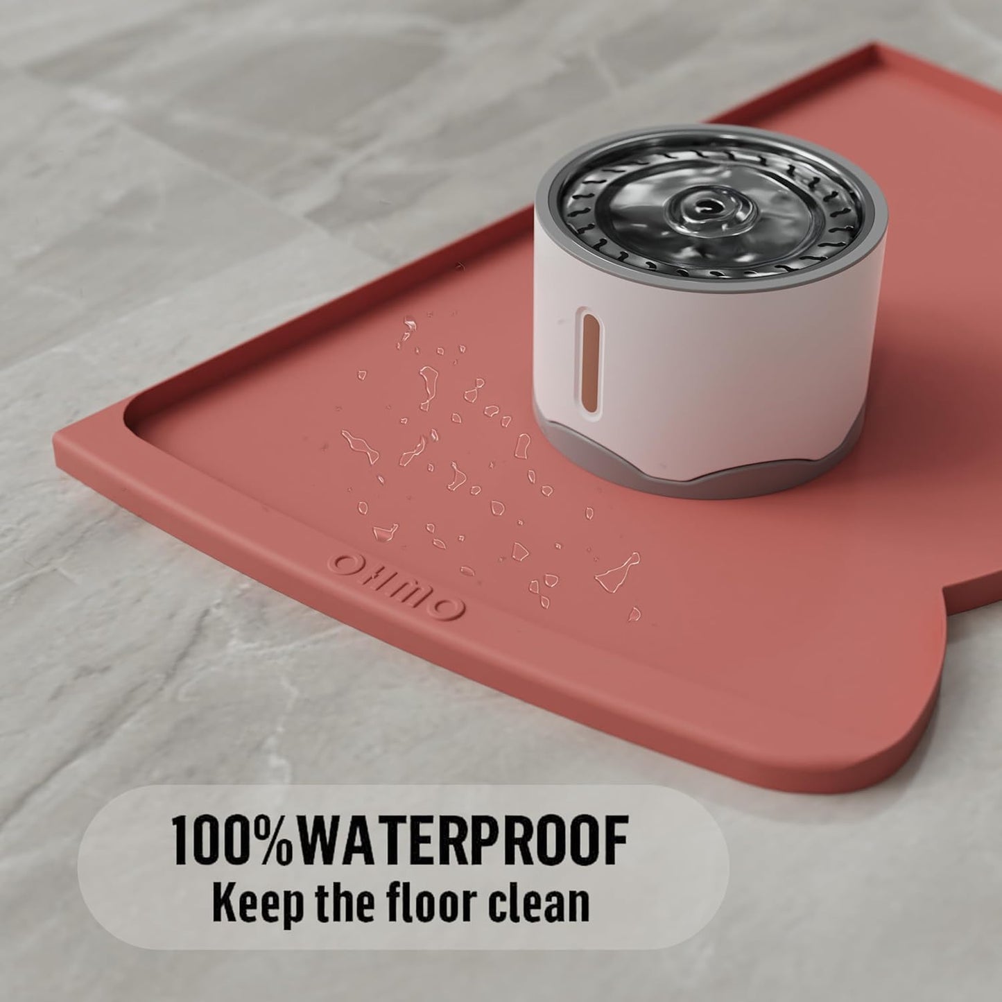 OHMO Dog Food Mat(Erythrinus, 24 * 15'') w/Residue Collection Pocket Silicone Pet Feeding Mat for Floor High Edges Anti Spills Waterproof Cat Water Bowl Tray, Easy Clean Placemat