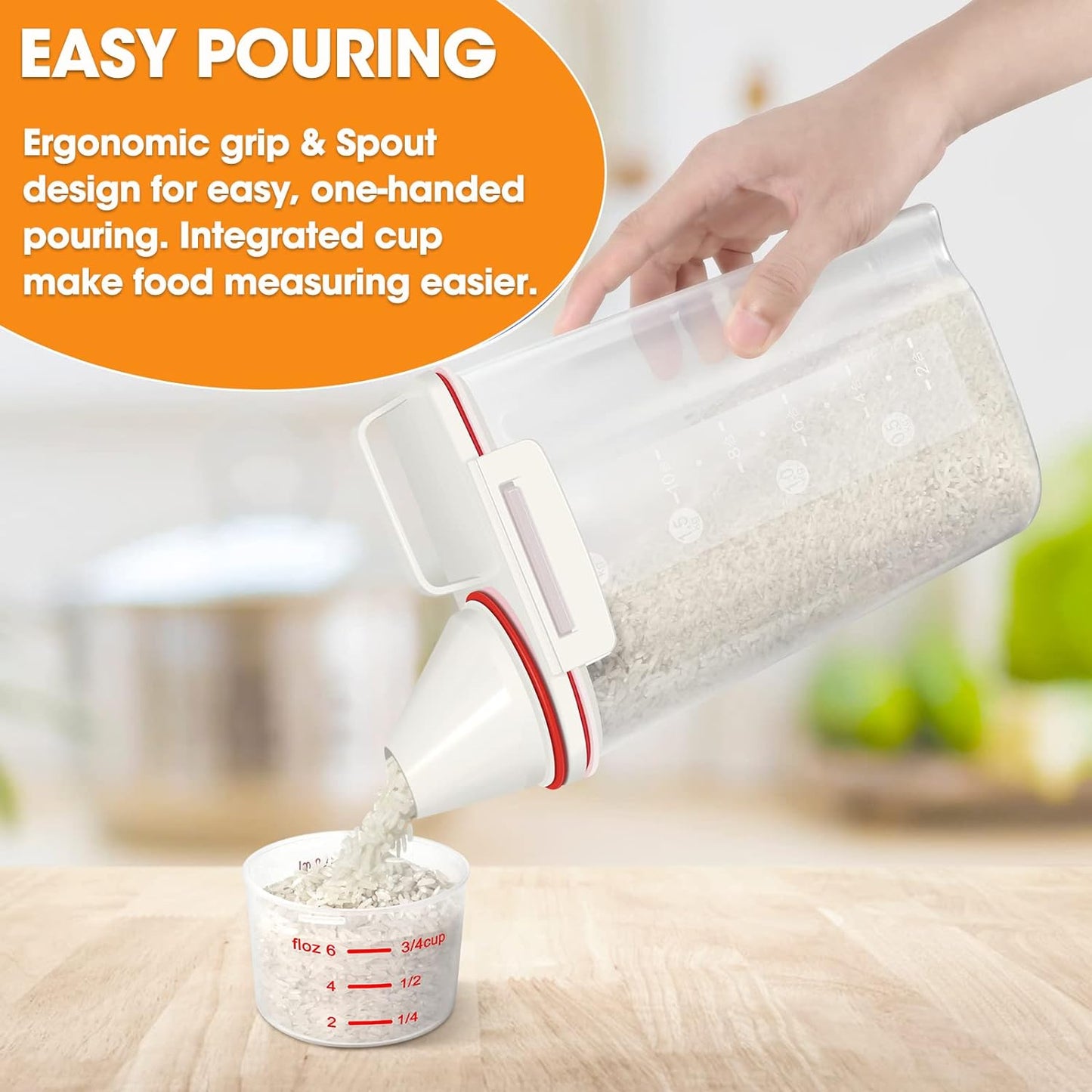 TBMax Rice Storage Container, Airtight Cereal Container Dispenser with Pourable Spout + Measuring Cup, BPA Free Plastic Storage Bin for Pantry Organization and Storage
