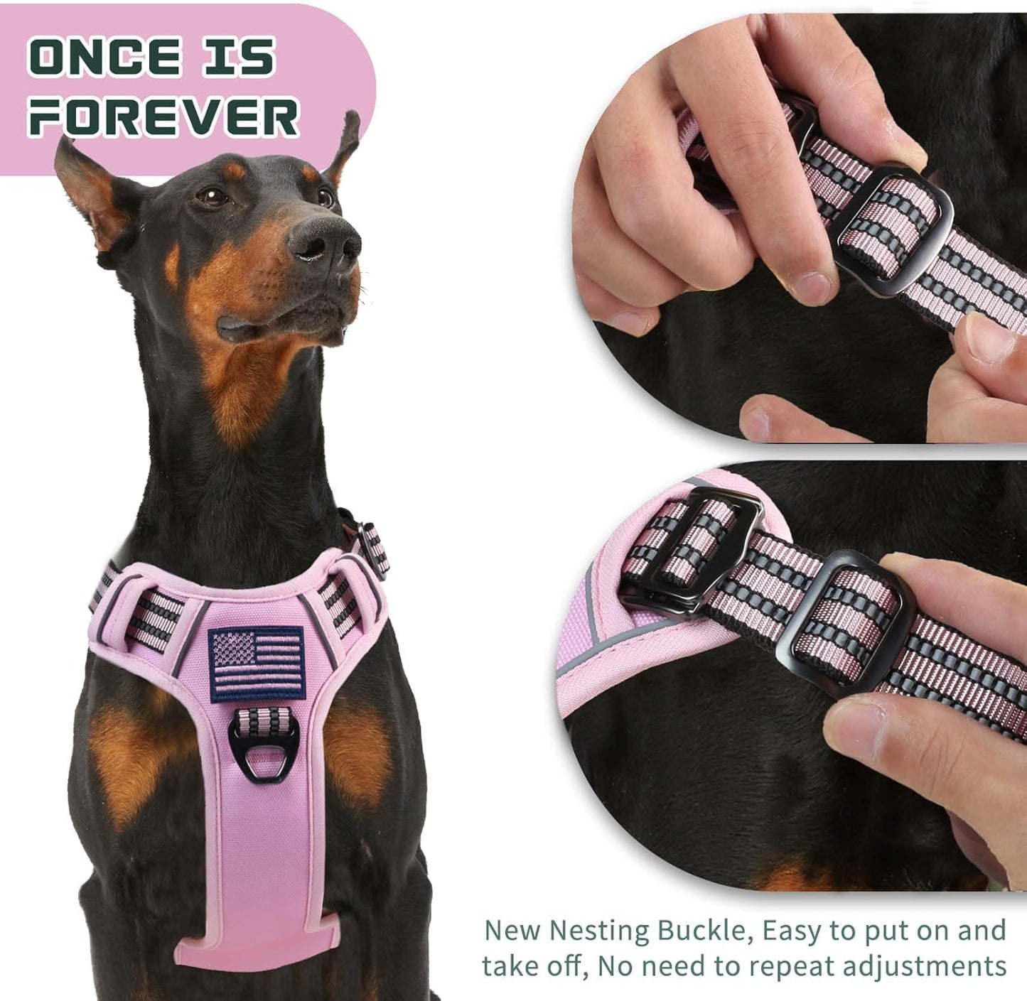 BUMBIN Tactical Dog Harness for Large Dogs No Pull, Famous TIK Tok No Pull Puppy Harness, Fit Smart Reflective Pet Walking Harness for Training, Adjustable Dog Vest Harness with Handle Pink L