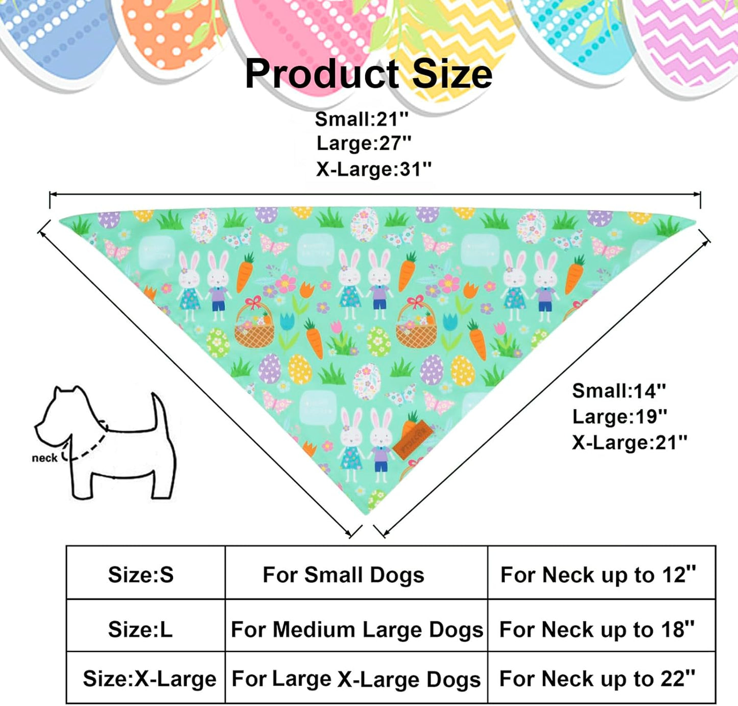 PTDECOR Easter Dog Bandana, Reversible Rabbit Easter Egg Dog Scarf, Multi Size, White Green Bandanas for Extra Large Dogs Pets (White&Green, X-Large)