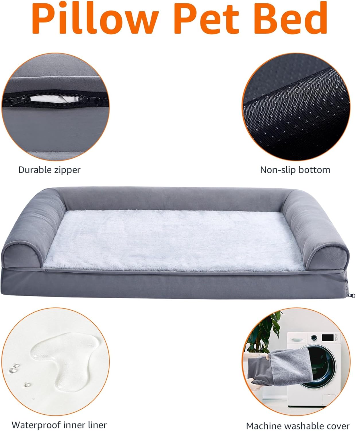 Amazon Basics Living Room Couch Dog Bed with Premium Foam, Pressure-Relief Support for Dogs up to 55lbs, Machine Washable Cover, Large Sized (36" x 27"), Grey