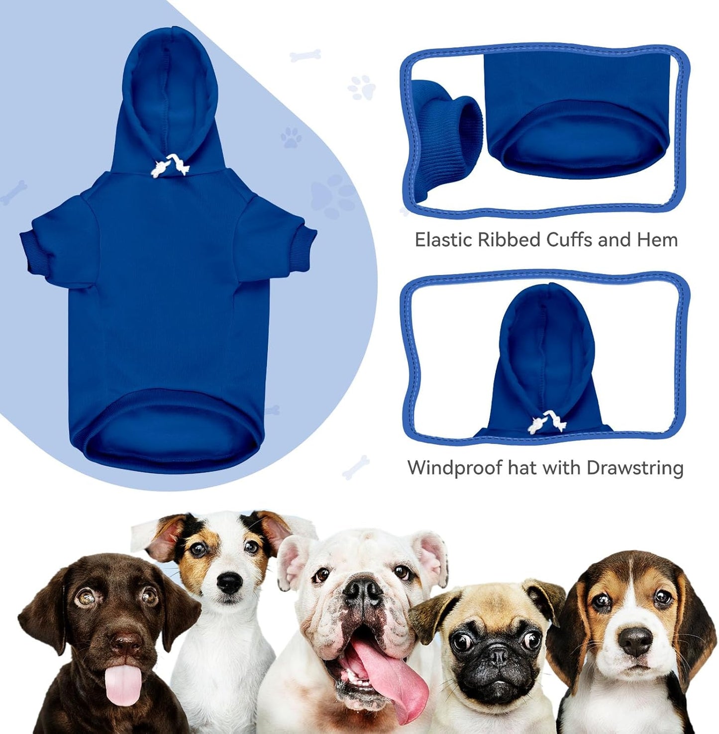 Dog Sweaters for Small Dogs Pet Sweater Solid Soft Brushed Fleece Dog Hoodie Clothes Pet Hoodie Sweatshirt with Pocket(Blue-XS)
