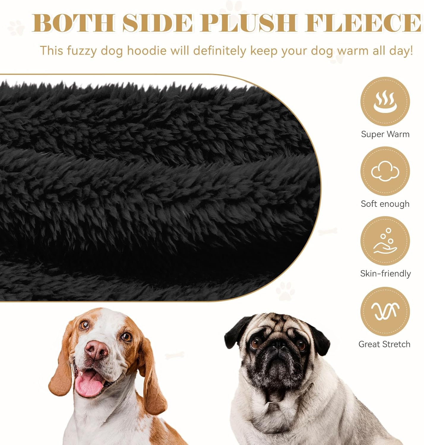 Fuzzy Dog Sweaters for Medium Dogs Dog Hoodie Soft Double-Sided Plush Fleece Pet Sweater Clothes Coats Pet Hoodie Sherpa Hooded Sweatshirt(Black-M)