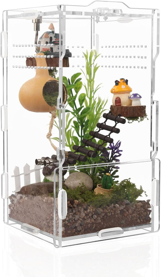 8x4x4in Vertical Acrylic Jumping Spider Enclosure – Arboreal Tarantula & Reptile Terrarium for Sling Lizards, Geckos, Snails