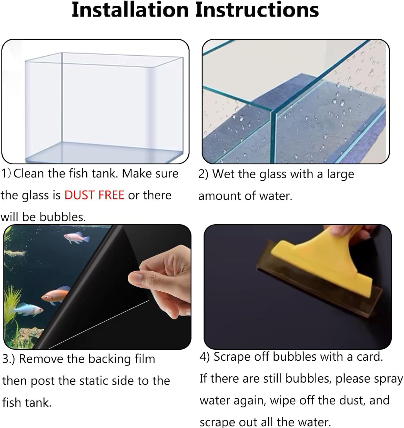 Fish Tank Aquarium Background - Black, Electrostatic Adhesion, Glue-Free, Easy Installation, Traceless Removal, Size 23.6 X 78.7 Inch