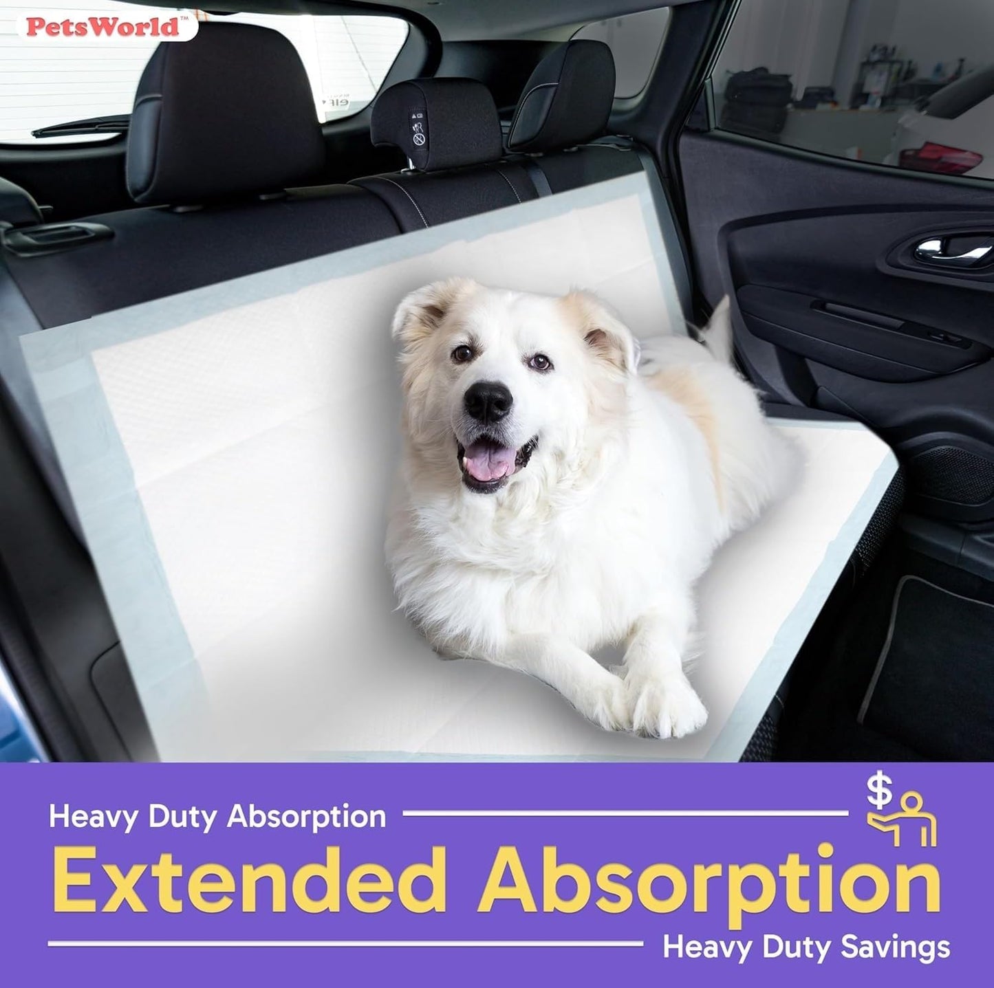 PETSWORLD Mega-Sized Dog Pee Pads (40" x 99") – 4XL Gigantic Pet Piddle Pads for Puppy Training, Incontinence – with Adhesive Sticky Tape – Leak Proof, 5-Layer Protection (160 Count)