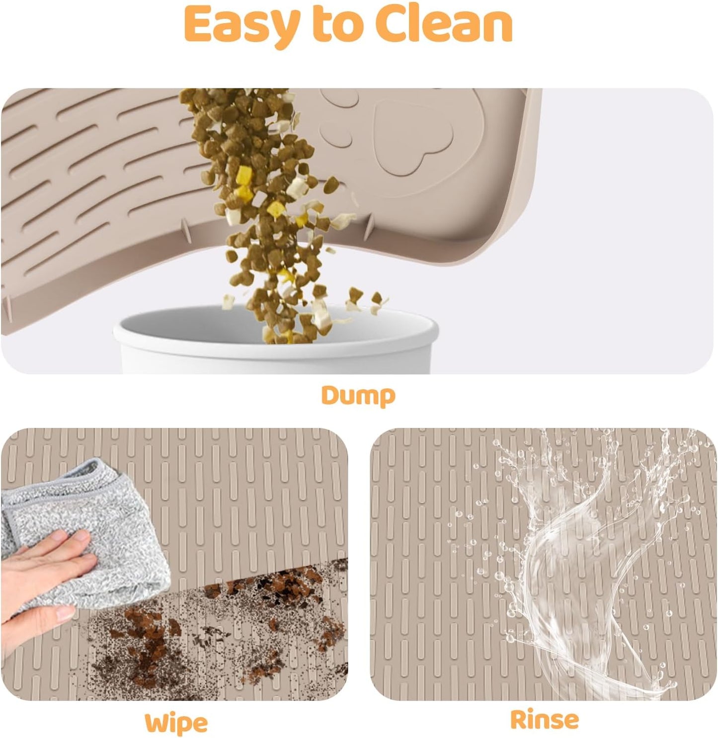 Dog Food Mat, Extra Large 50" x 35" Silicone Pet Feeding Mat with Raised Edge Pet Placemat for Small, Medium, and Large Pets Non-Slip, Easy to Clean (Khaki)