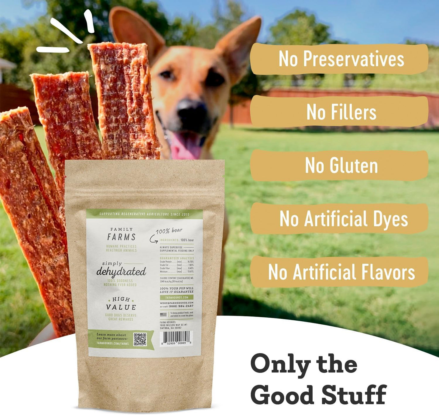 Farm Hounds - Boar Strips - Premium Natural Jerky for Dogs - from 100% Humanely Raised Boar - Break-to-Size - Great for Training & Treats - No Added Fillers - Made in USA - 4.5 oz - 2 Pack