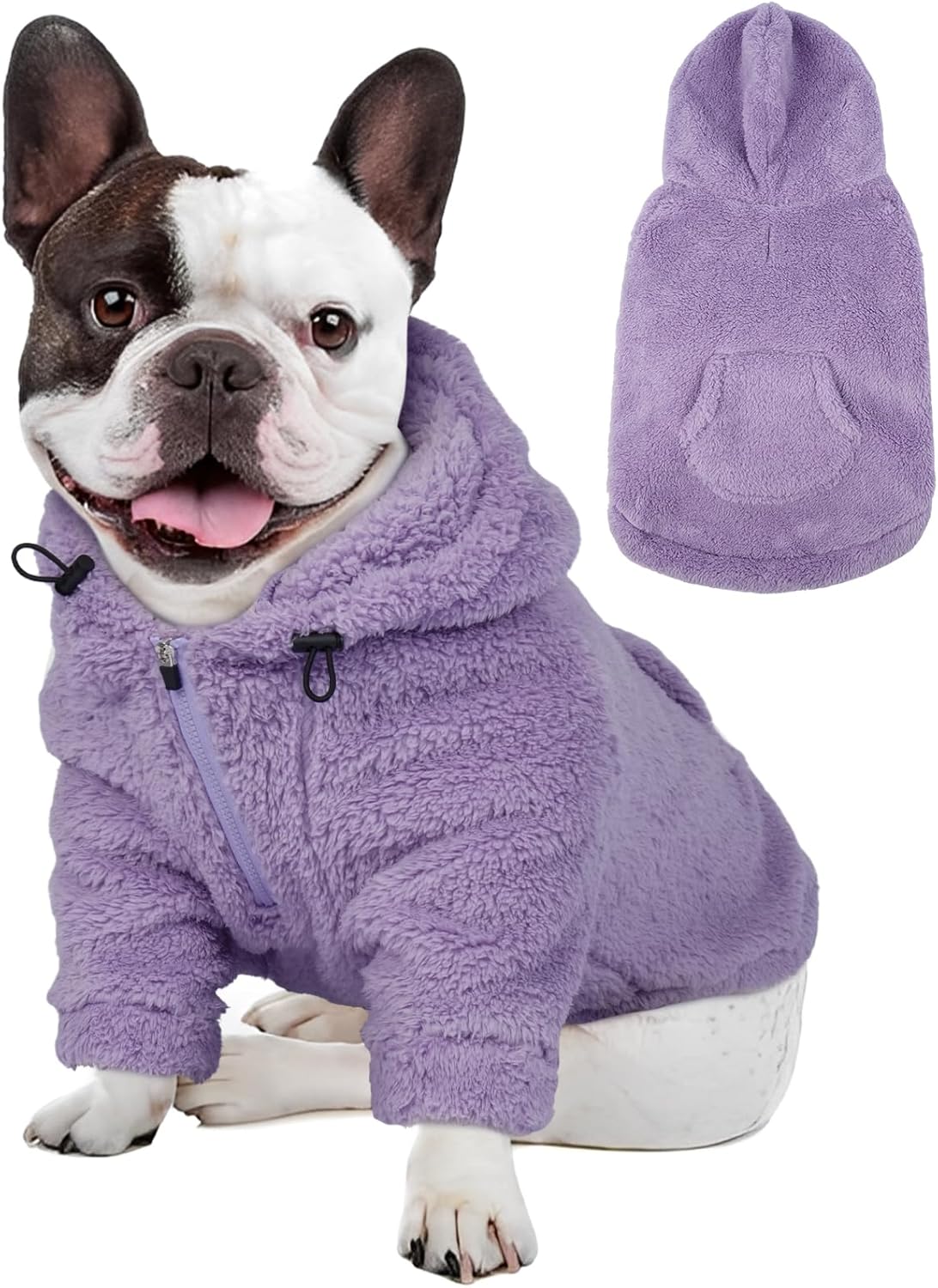 IDOMIK Fuzzy Dog Sweater with Adjustable Hood, Warm Fleece Dog Sweater Hoodie with Harness Hole & Pocket, Pullover Sweaters for Medium Dogs, Fuzzy Hooded Sweatshirt for Fall Winter Christmas,Purple,M