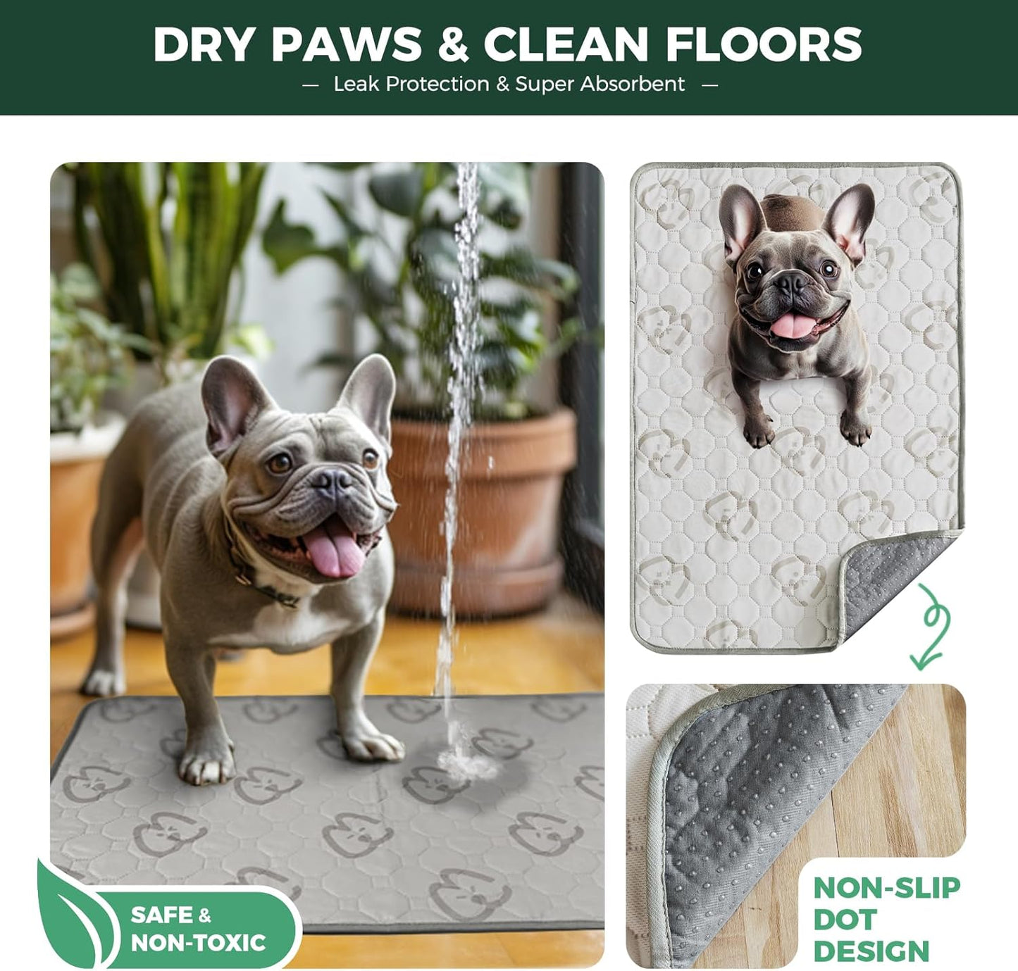 FXW Washable Pee Pads for Dogs, Puppy Pads with Super Absorbent, Specifically Designed for 18inch Cages, 17" × 11" Rectangle, Khaki, 2 Packs