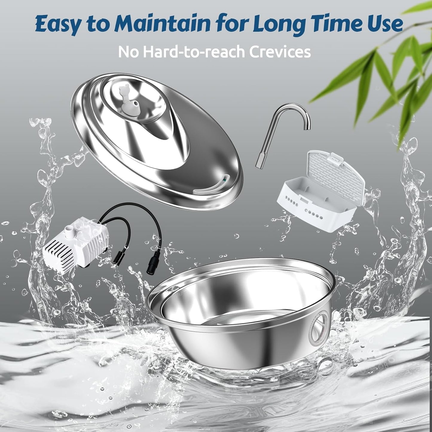 ORSDA Cat Water Fountain Stainless Steel, Cat Fountains for Drinking, 67oz/2L Automatic Pet Fountain Water Dispenser with Water Level Window for Cats and Small Dogs- 4Pcs Filters (D36-F)