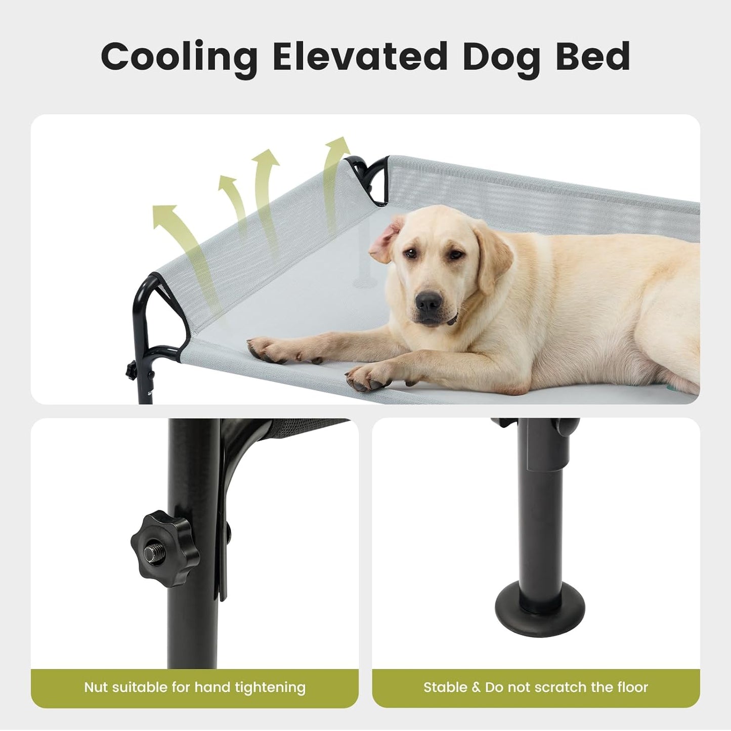 Gardner Pet Elevated Dog Bed Large Sized Dog, Outdoor Raised Bed Waterproof Portable Cooling Cot Pet Hammock Bed with 3-Sided Guardrail, Breathable Mesh, Black, 49 Inches