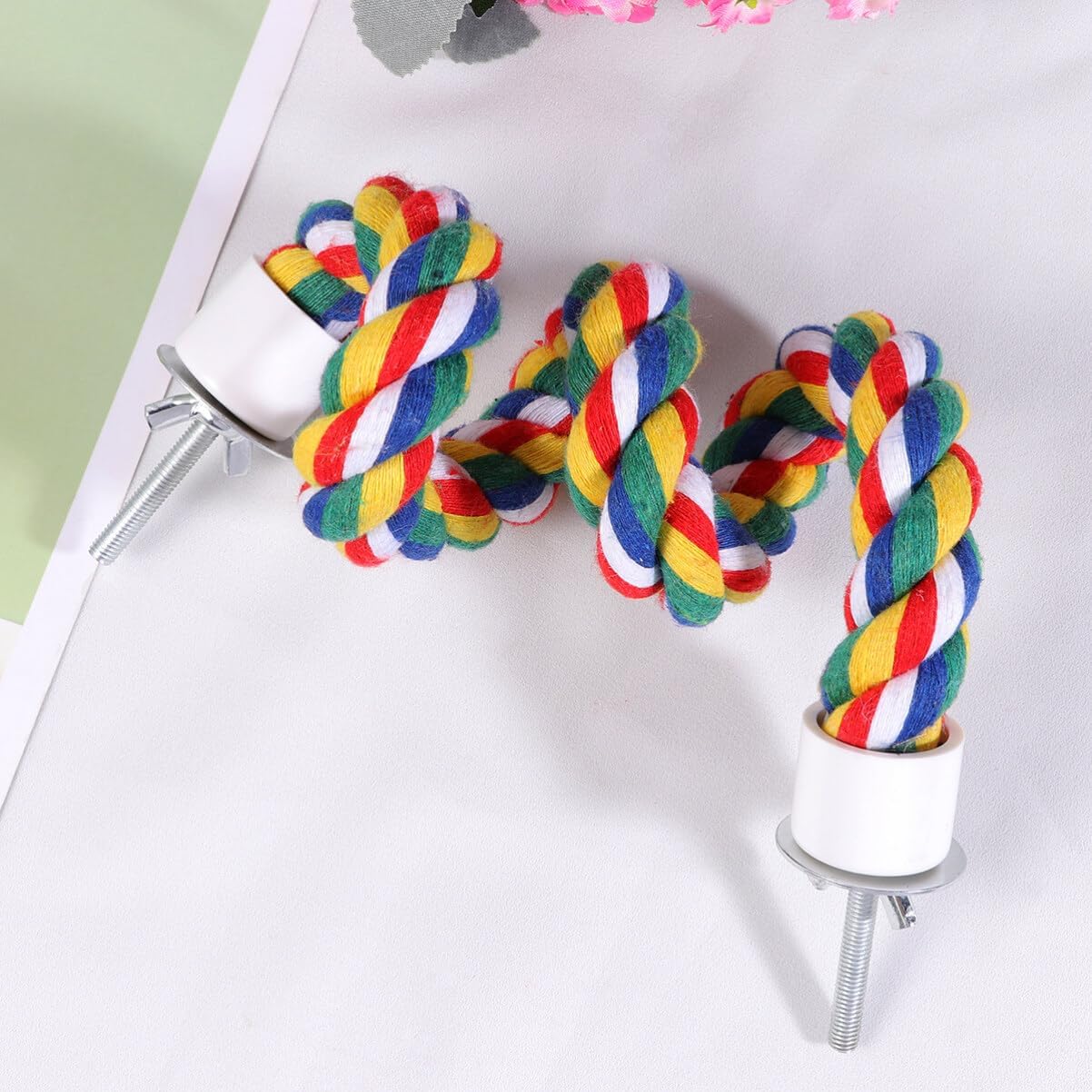 Colorful Bird Rope Perch Stand, Birdcage Swing Spiral Toys, Bird Bungee Rope Perches Toys Cage Accessories for Cockatiels Parrot Birds (60CM/23.6inch)