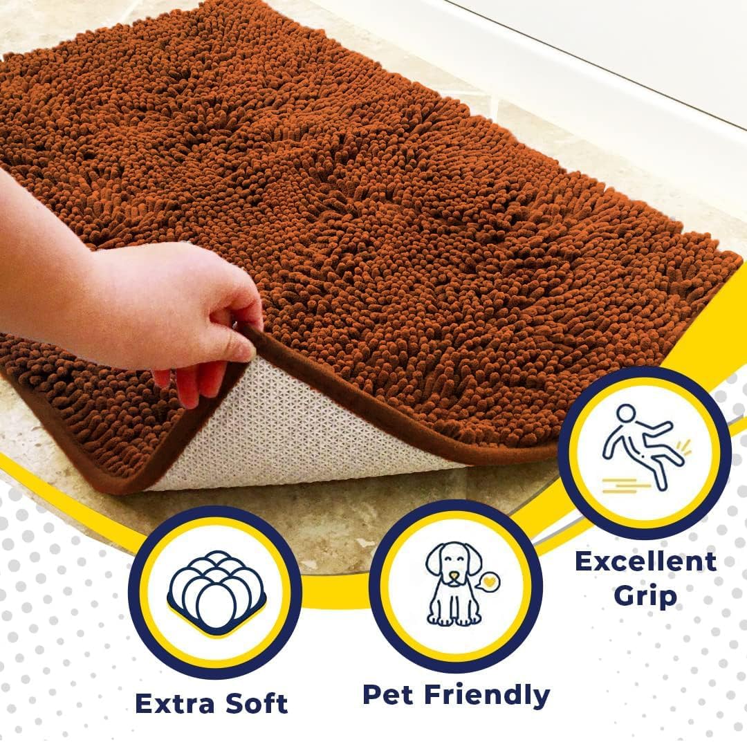 Muddy Mat® Shown on TV – Super Absorbent Door Mat Indoor, Microfiber Quick Dry Chenille Entryway Rug, Non-Slip Front Door Mat, Indoor Mats for Entryway, Machine Washable Pet Rug, Orange 36"x60"