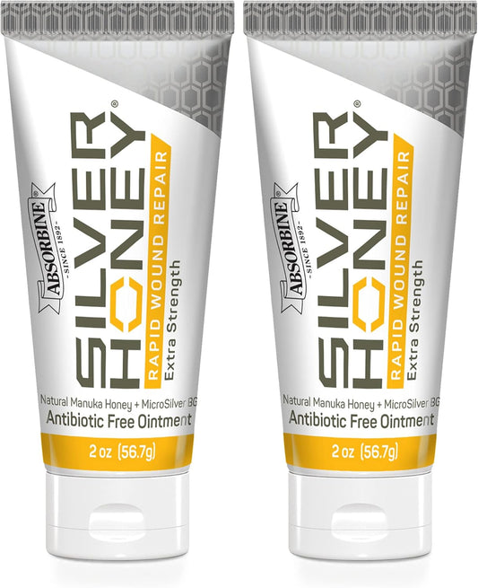 Absorbine Silver Honey Rapid Wound Repair Ointment Twin Pack 2oz Tubes, Manuka Honey & MicroSilver BG