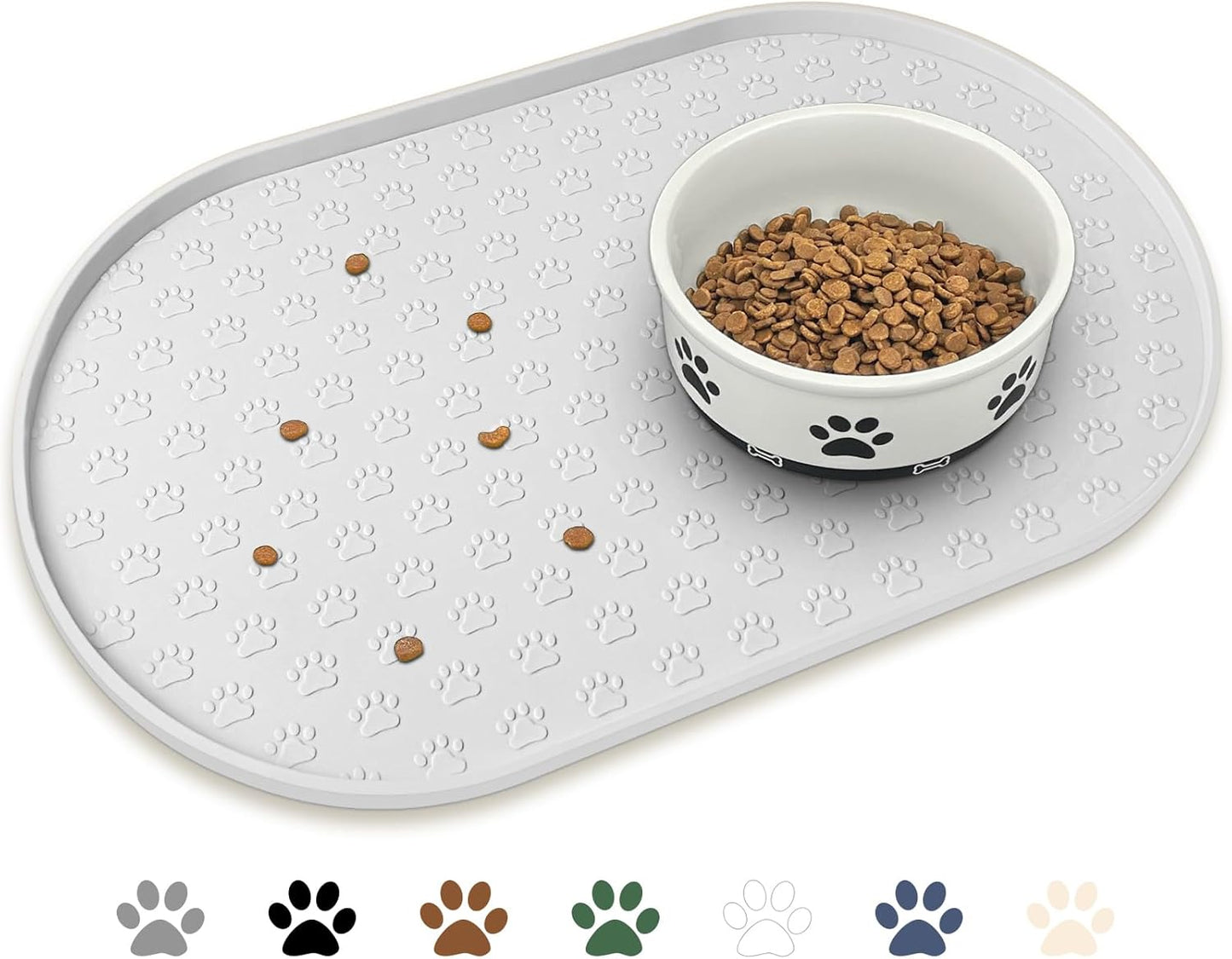 KPWACD Pet Placemat for Dog and Cat, Anti-Slip Waterproof Dogs Feeding Bowl Mat Prevent Food and Water Overflow, Silicone Puppy Dish Mats Suitable for Small Medium Big Pets, White, 24" * 16"