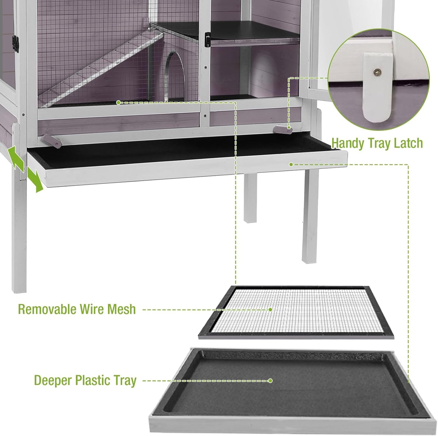 GUTINNEEN Rabbit Hutch Guinea Pig Cages Indoor with Stand Wooden Small Animals Cage Hutch Hamster Cage with Hideout,Pull Out Tray, Anti Chew Ramp (Grey)