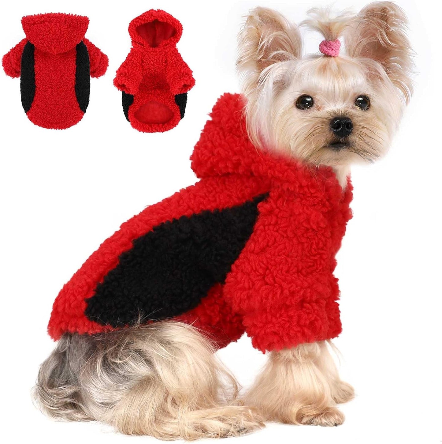 YIKEYO Dog Hoodie Pet Clothes Sweater with Hat Soft and Warm Cold Weather for Small Patchwork Hood(Red, XS)