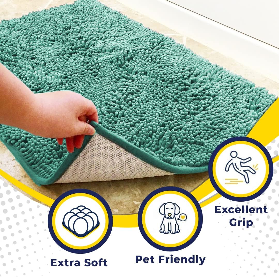 Muddy Mat® Shown on TV–Super Absorbent Microfiber Dog Door Mat for Muddy Paws, Non-Slip Washable Pet Rug, Quick Dry Chenille Entryway Carpet, Machine Washable Indoor Outdoor mat–Seafoam Green 59"x35"