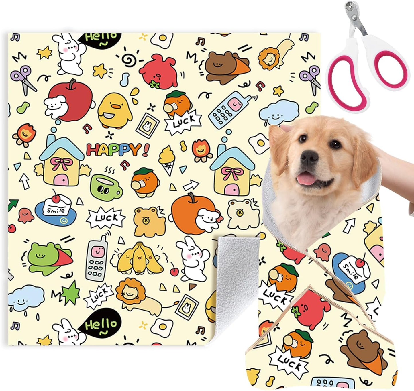 Cat Grooming Wrap for Cutting Nails with Cat Nail Clipper, Self-Adherent Wrap for Ear Cleaning, Anti-Runaway/Scratch, Cat Swaddle Wrap for Calming, Yellow