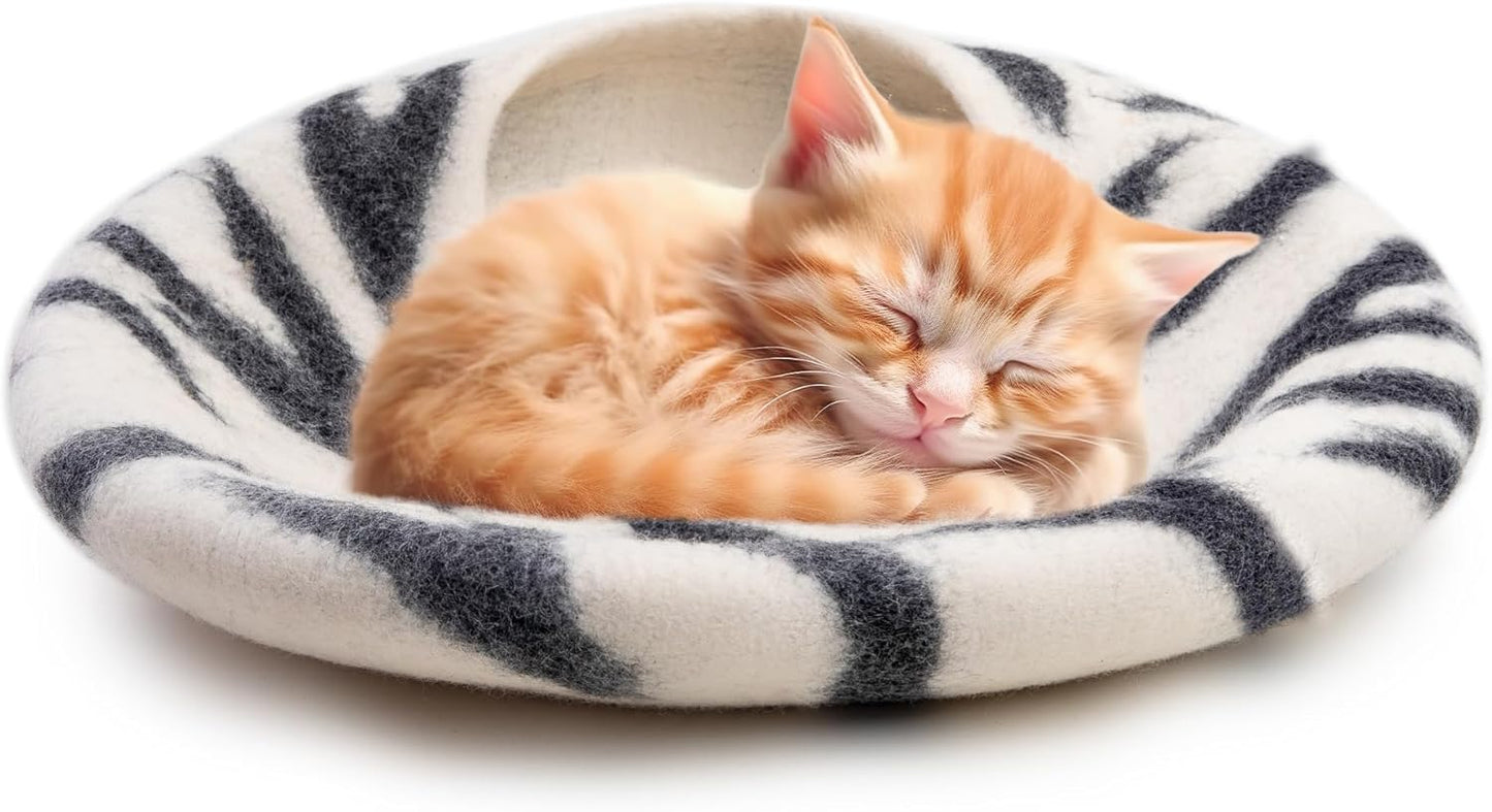 Woolygon Premium Felt Cat Cave Bed - Wool Kitty Beds Handcrafted Kitten Caves Bed for Indoor Cats - Made from 100% Eco-Friendly Merino Wool, Foldable Cat Hidewawy Covered Cat House Pod