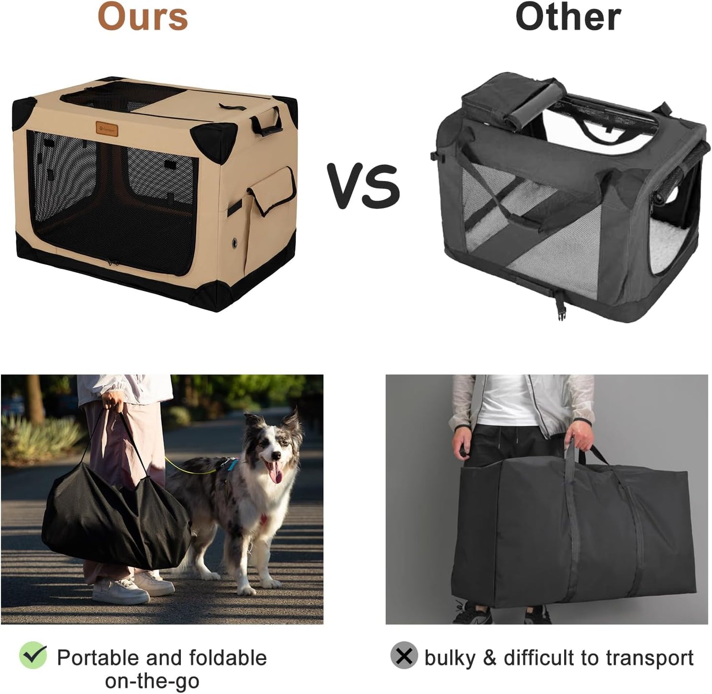 Soft Dog Crate for Large Dogs, 4-Door Foldable Collapsible Dog Crate with Soft Sides, Indoor & Outdoor Travel Dog Kennel, Dark Grey