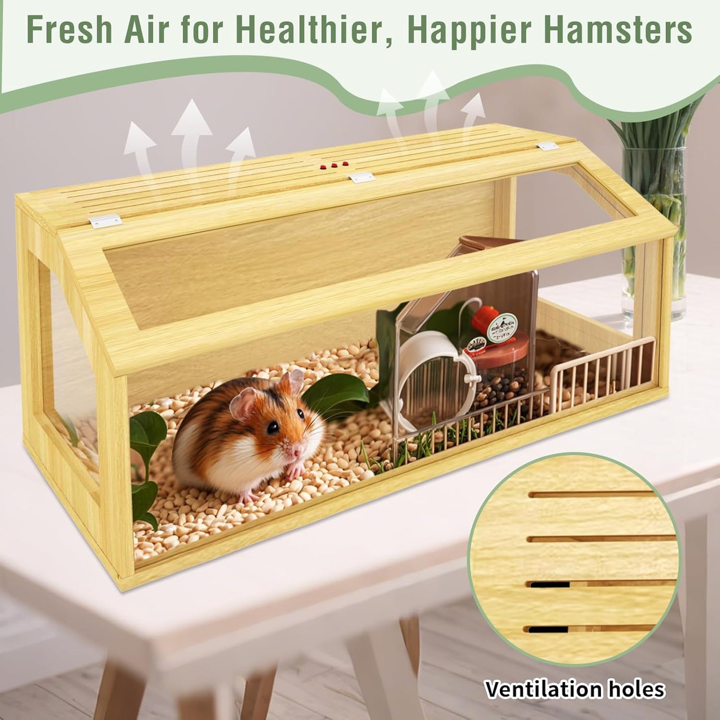 48" Large Hamster Cage, Chewproof Gerbil Cages and Habitats, Openable Top Roof Window with Silencing Pad, Wooden Guinea Pig Cage for Small Animals, Dwarf and Syrian Hamster, 40 x 20 x 20 Inches