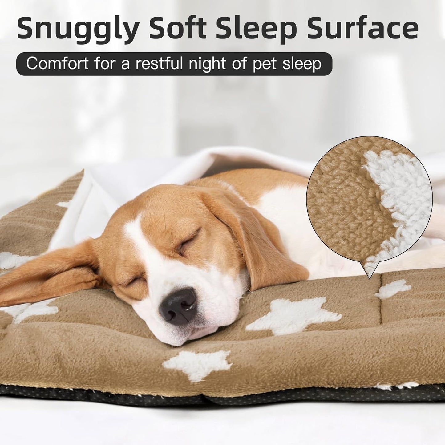 Mora Pets Dog Crate Pad Kennel Dog Bed Mat for Medium Dogs Washable Cute Star Pet Bed for Cage Ultra Soft Flat Puppy Cat Kitten Cushion for Sleeping Anti-Slip Brown 30 x 19