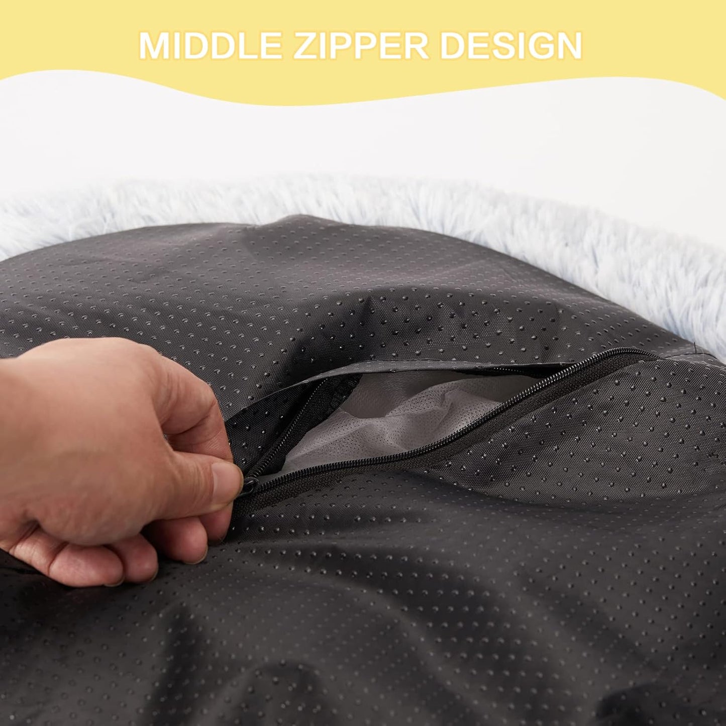 Bedfolks Calming Donut Dog Bed, 36 Inches Round Fluffy for Large Dogs, Anti-Anxiety Plush, Machine Washable (Light Blue, Large)