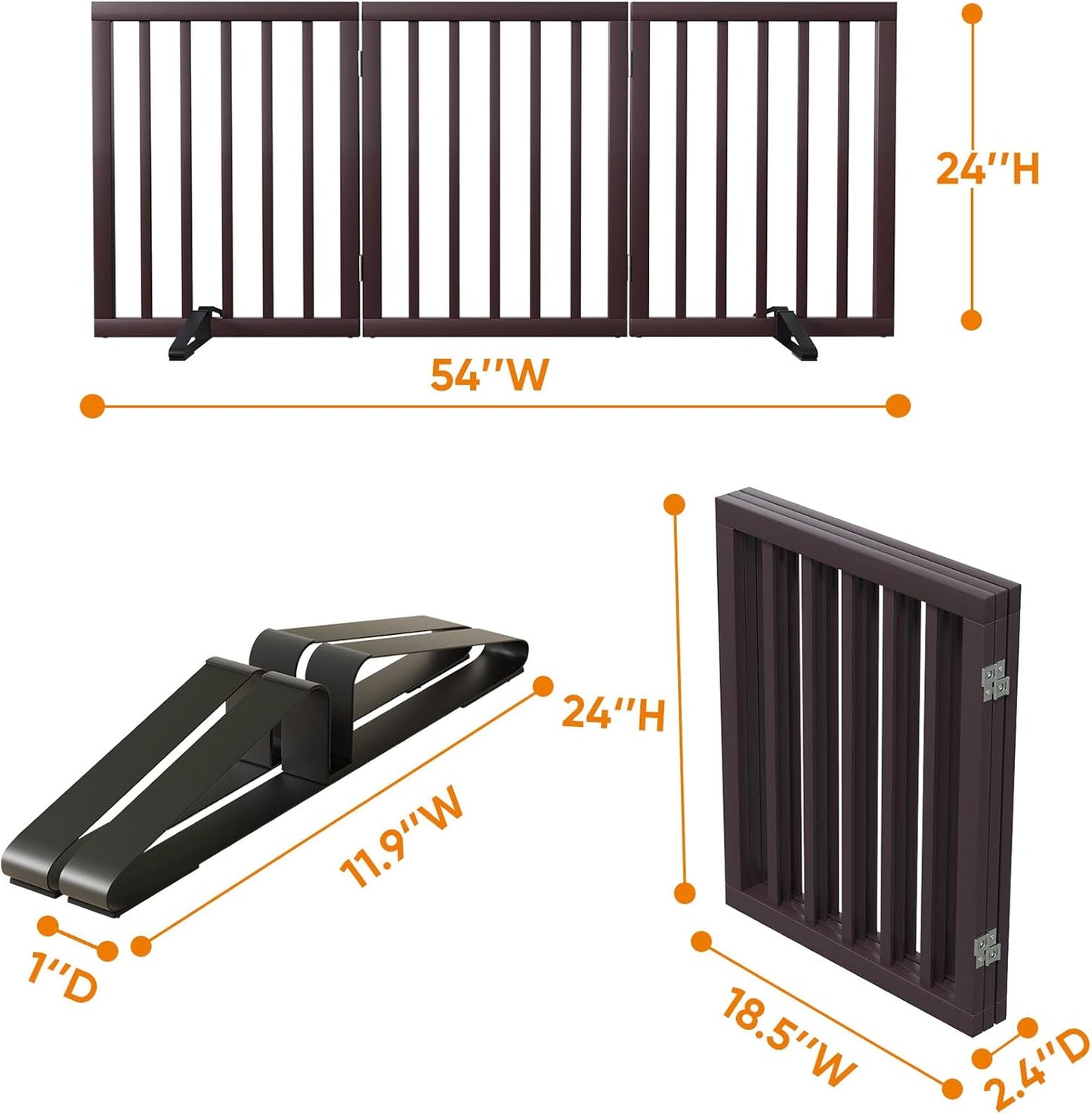 Brown 18-55" Wide Dog Gate, Bamboo Freestanding Pet Gates for Dogs, Puppy Fence