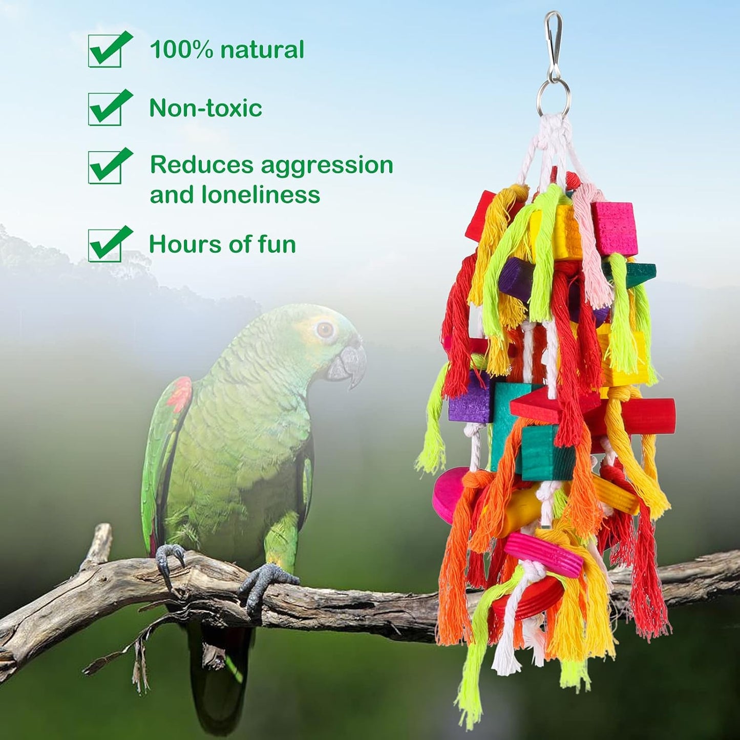 Rypet Large and Small Parrot Chewing Toys Parrot Cage Bite Toy Wooden Block Tearing Toys for Conures Cockatiels African Grey and Other Amazon Parrots