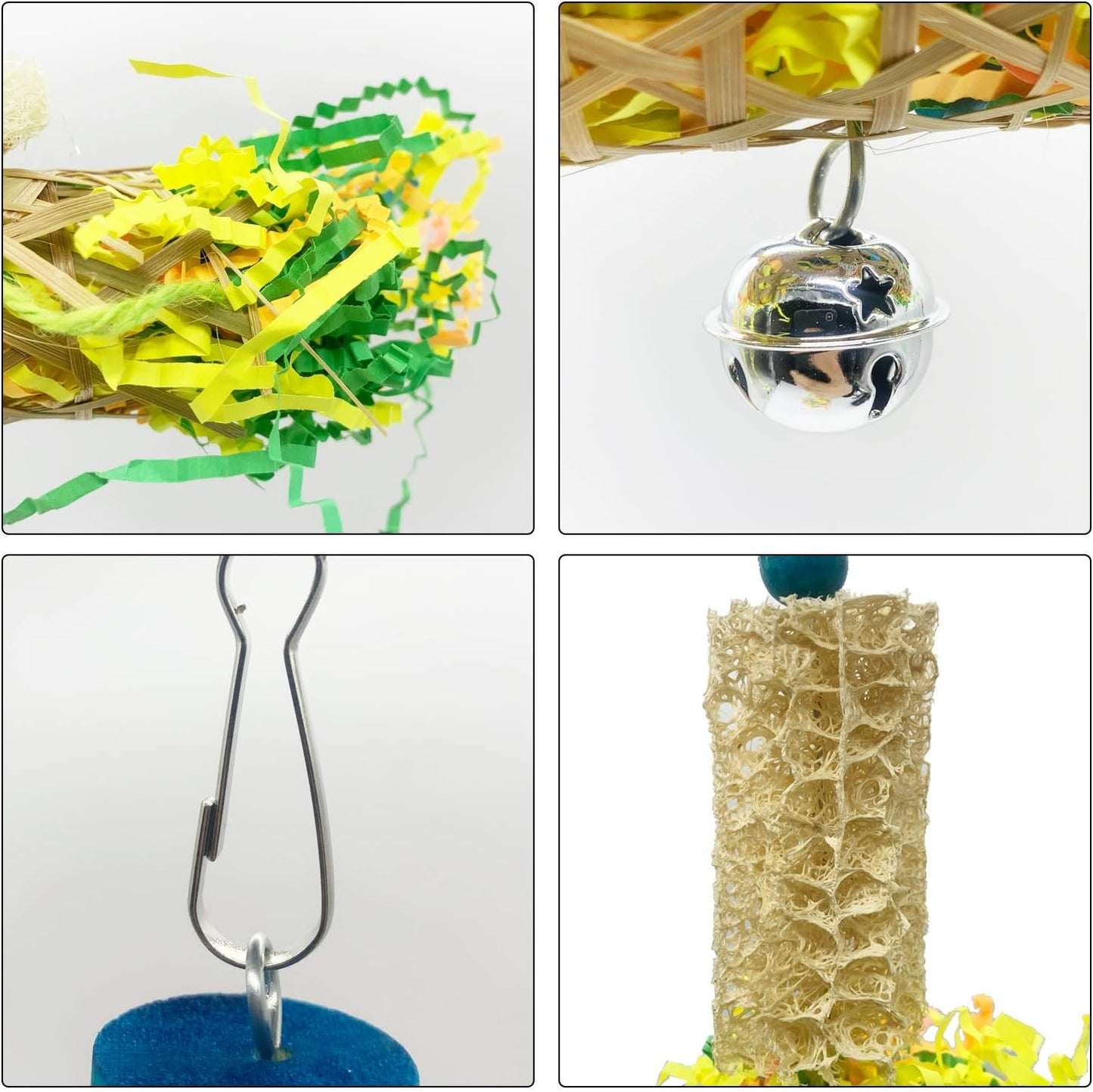 EBaokuup Bird Parrots Shredding Toys Parakeet Chewing Toys Bird Loofah Toys Parrot Cage Shredder Toys Bird Foraging Hanging Toys Bird Accessories for Parrots Lovebird Cockatiel Conure African Grey