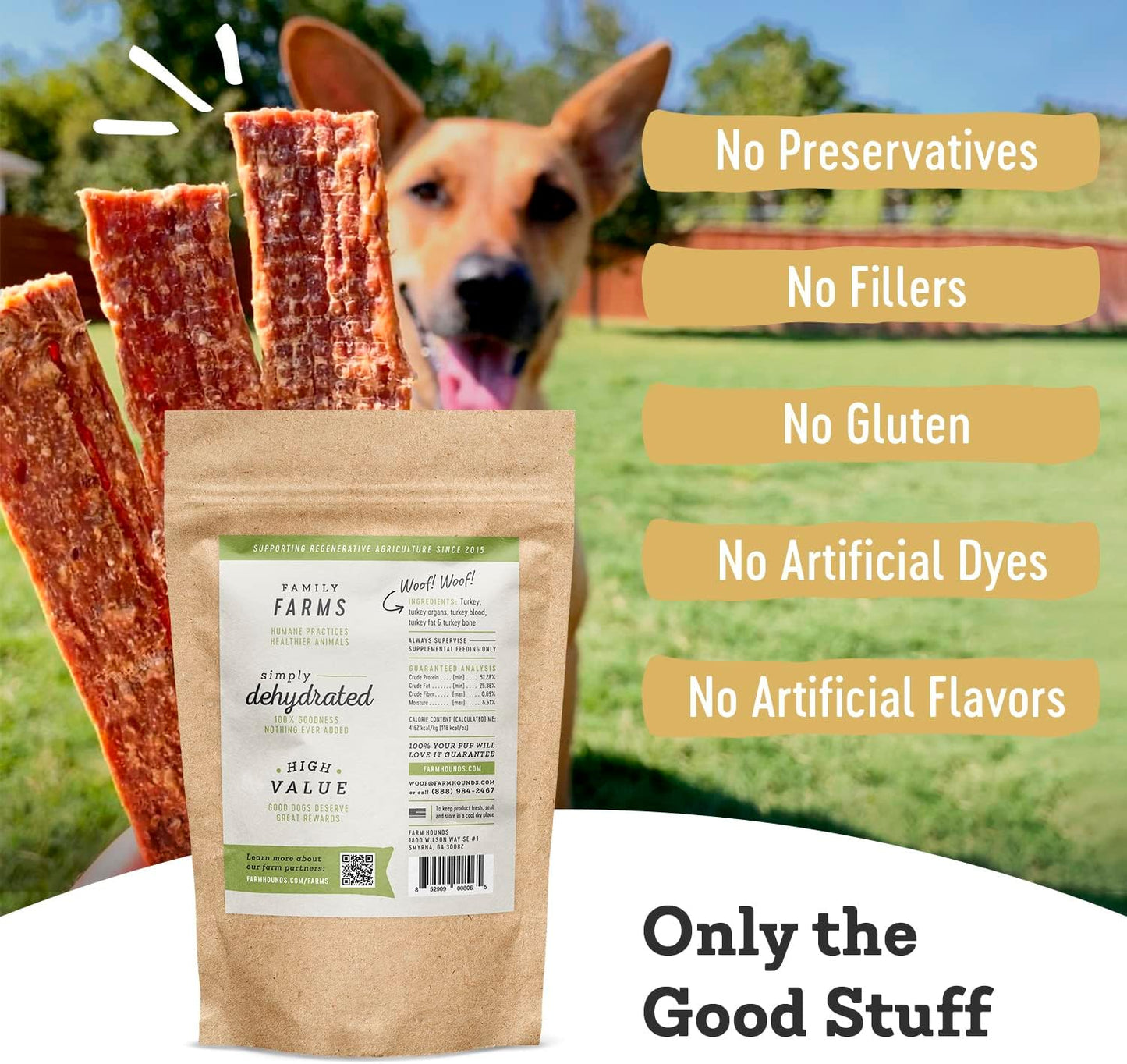 Farm Hounds - Turkey Strips - Premium Natural Jerky for Dogs - 100% Humanely Raised Turkey - Break-to-Size - Great for Training & Treats - No Added Fillers - Made in USA - 1 Pack
