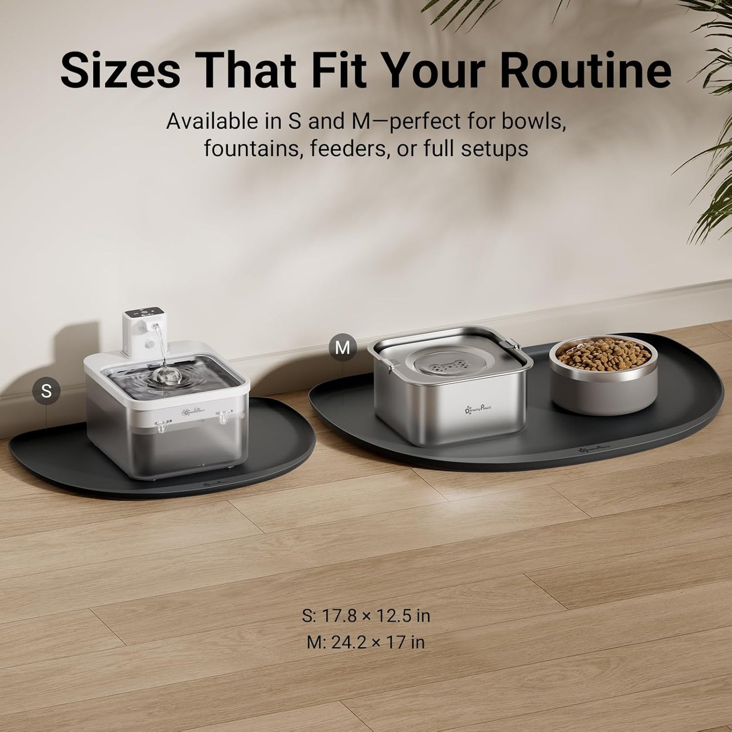 DownyPaws Dog Food Mats for Floors Waterproof, BPA Free Silcone Dog Bowl Mat, Non-Slip Pet Feeding Mat with High Raised Edge, Cat Placemat for Messy Drinkers, 18"×12.5", Black