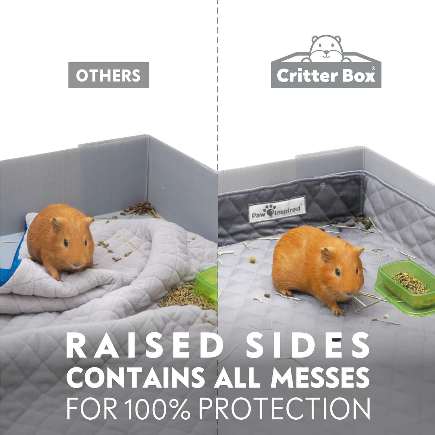Paw Inspired Critter Box | Washable Guinea Pig Cage Liners with Raised Sides | Fleece Bedding for Guinea Pigs Rabbits, Hamsters, Small Animals | Edge Protected Pee Pads (C&C 2x4)