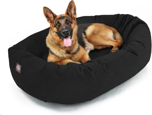 Majestic Pet 52 Inch Suede Shredded Memory Foam Mix Calming Extra Large Dog Bed Washable 52 x 35 x 11 (Inch) - Cozy Soft Round Donut Dog Bed with Spine for Head Support - Pet Bed Black