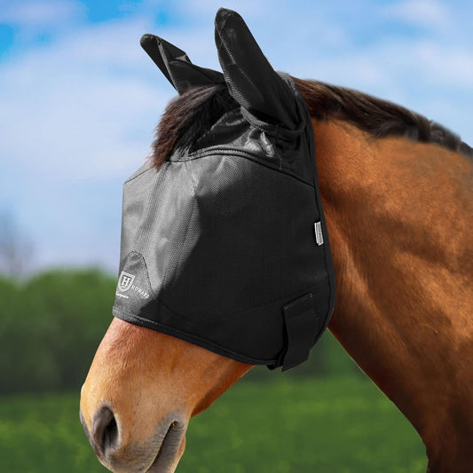 Harrison Howard UV-proof Multi-Function Fabrics Thick Fleece Padding Horse Fly Mask Half Face with Ears Black Arabian Medium