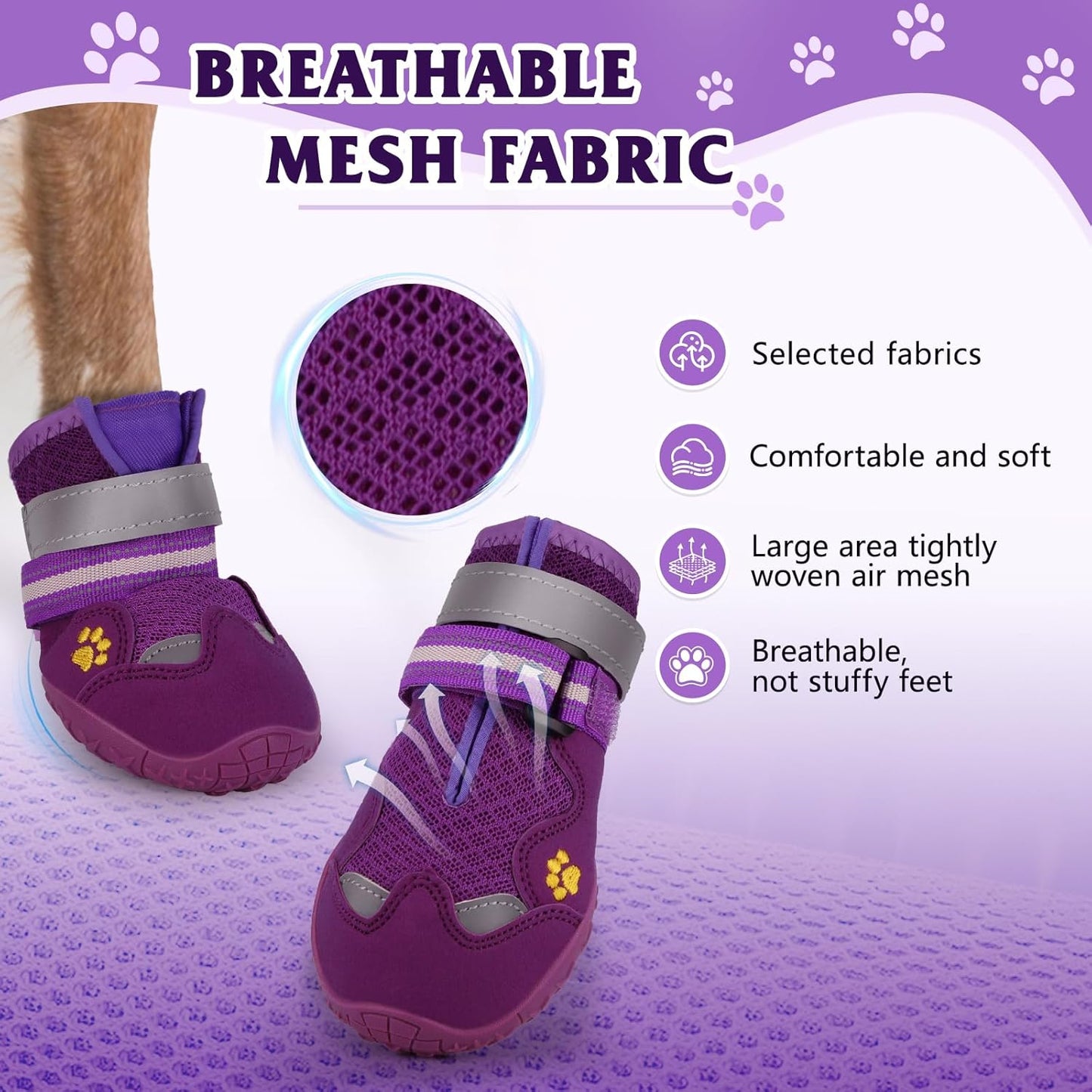Dog Shoes for Large Medium Small Dog, Mesh Breathable Dog Shoes for Hot Pavement, Anti-Slip Dogs Boots Paw Protectors with Reflective for Outdoor Walking Indoor Hardfloors (Size 5)
