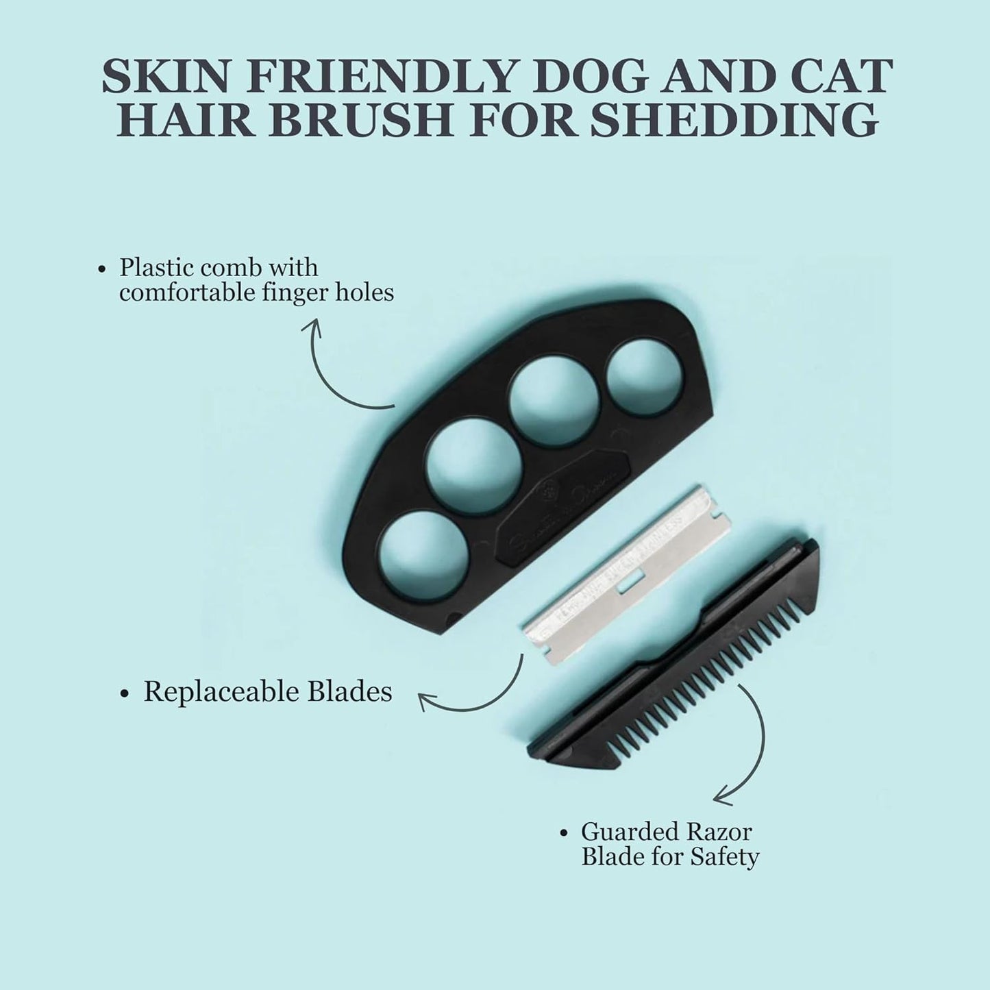 The Fur Hero, Pet hair comb - Skin Friendly Dog and Cat hair brush for Shedding with an embedded razor blade makes Pet Grooming easy, dog and cat accessories, Black