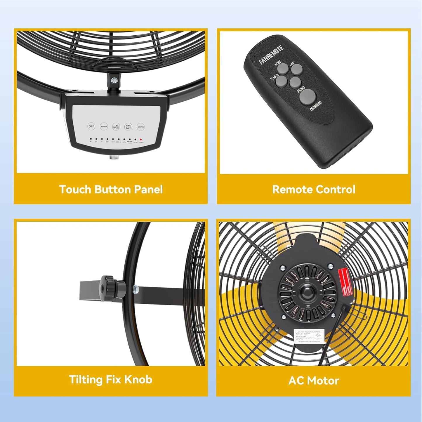 20 Inch 5200 CFM Wall Metal Fan Pro Series Remote Control, High Velocity Wall Mount Fans for Commercial, Residential, Warehouse, Covered Patio, Shop, Garage, Barn 3 Speed UL Safety Listed