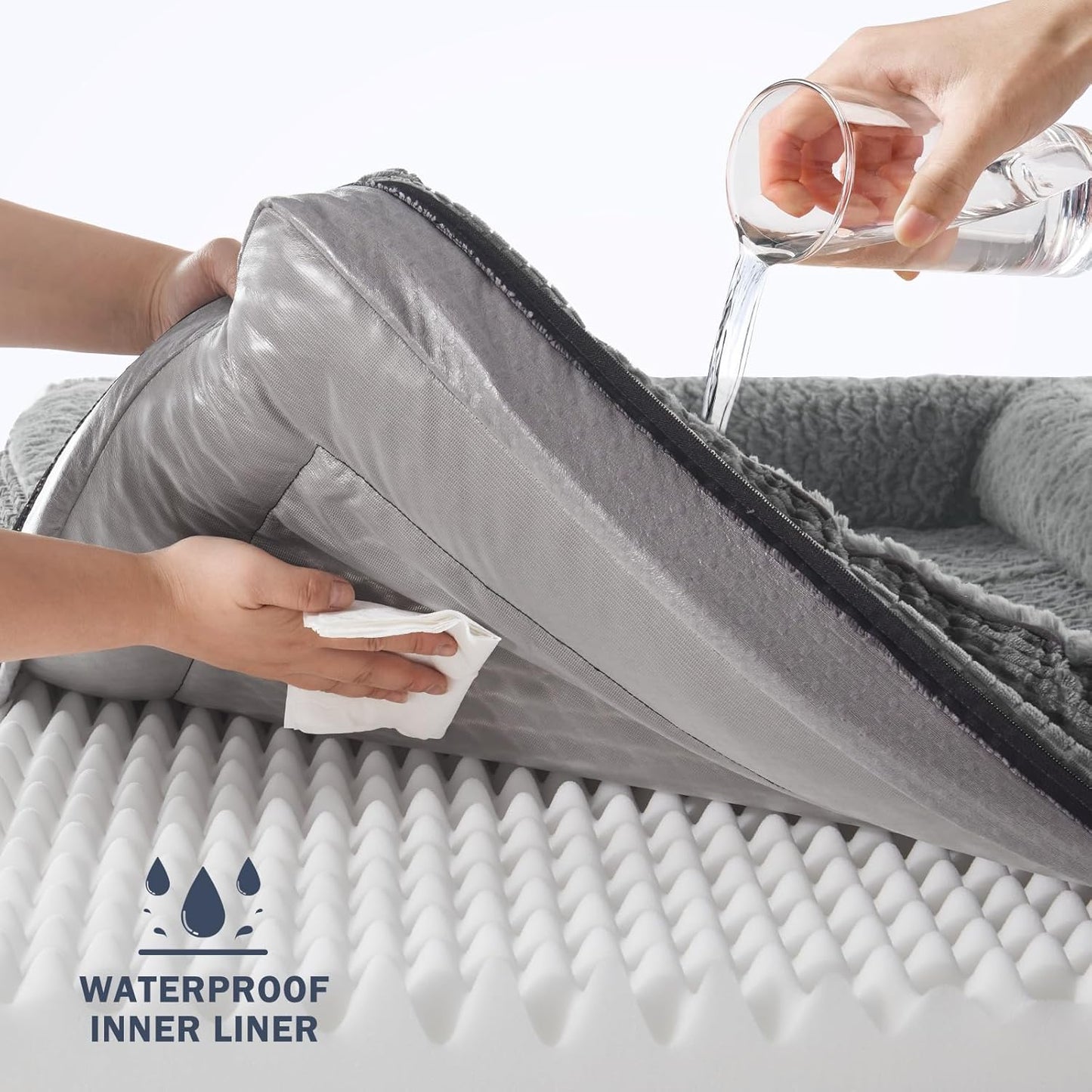 INVENHO Orthopedic Dog Beds Large Sized, XL Washable Egg-Crate Memory Foam Dog Couch Bed with Washable Removable Cover, Waterproof Lining and Nonskid Bottom