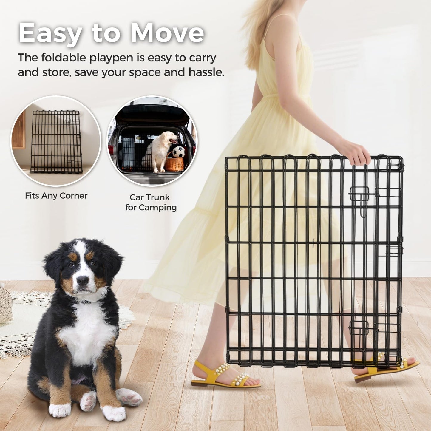 Foldable Dog Playpen 24" Height 8 Panels Metal Exercise Pen with Door - Indoor/Outdoor Puppy Playpen for Small Dogs, Portable Pet Fence for Yard Garden Camping, Black