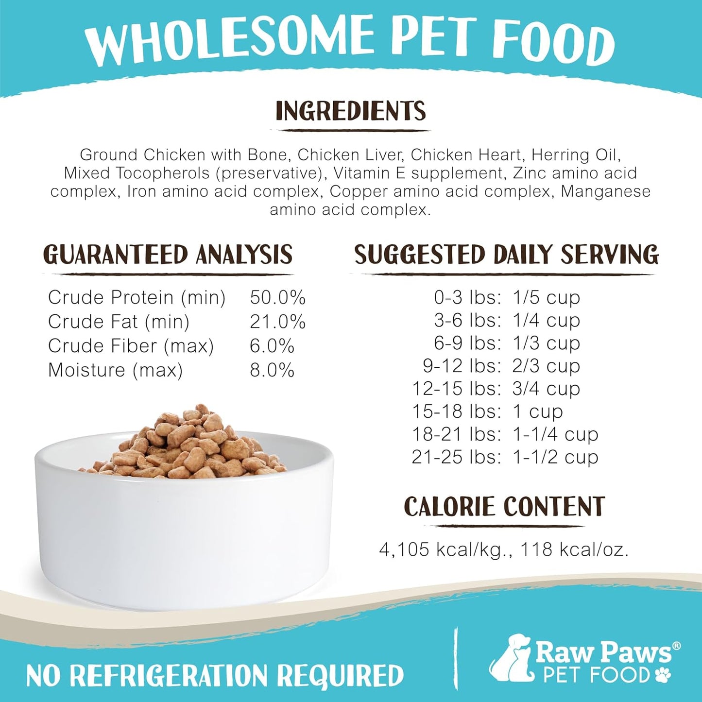 Raw Paws Freeze Dried Dog Food & Cat Food - Chicken Recipe, 16-oz - Made in USA - Freeze Dried Chicken, Raw Food for Dogs and Cats - Grain, Soy, Corn- Free