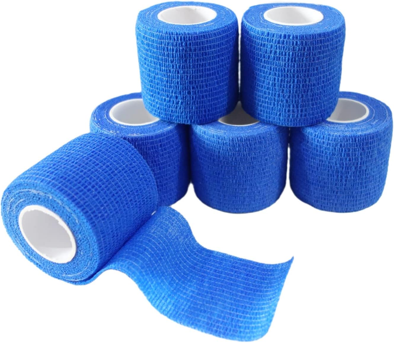 6 Pack 2" x 5 Yards Self Adhesive Bandage Wrap Breathable Cohesive Vet Wrap for Pets, Elastic Self-Adherent Tape for Sports, Wrist, Ankle (Blue)