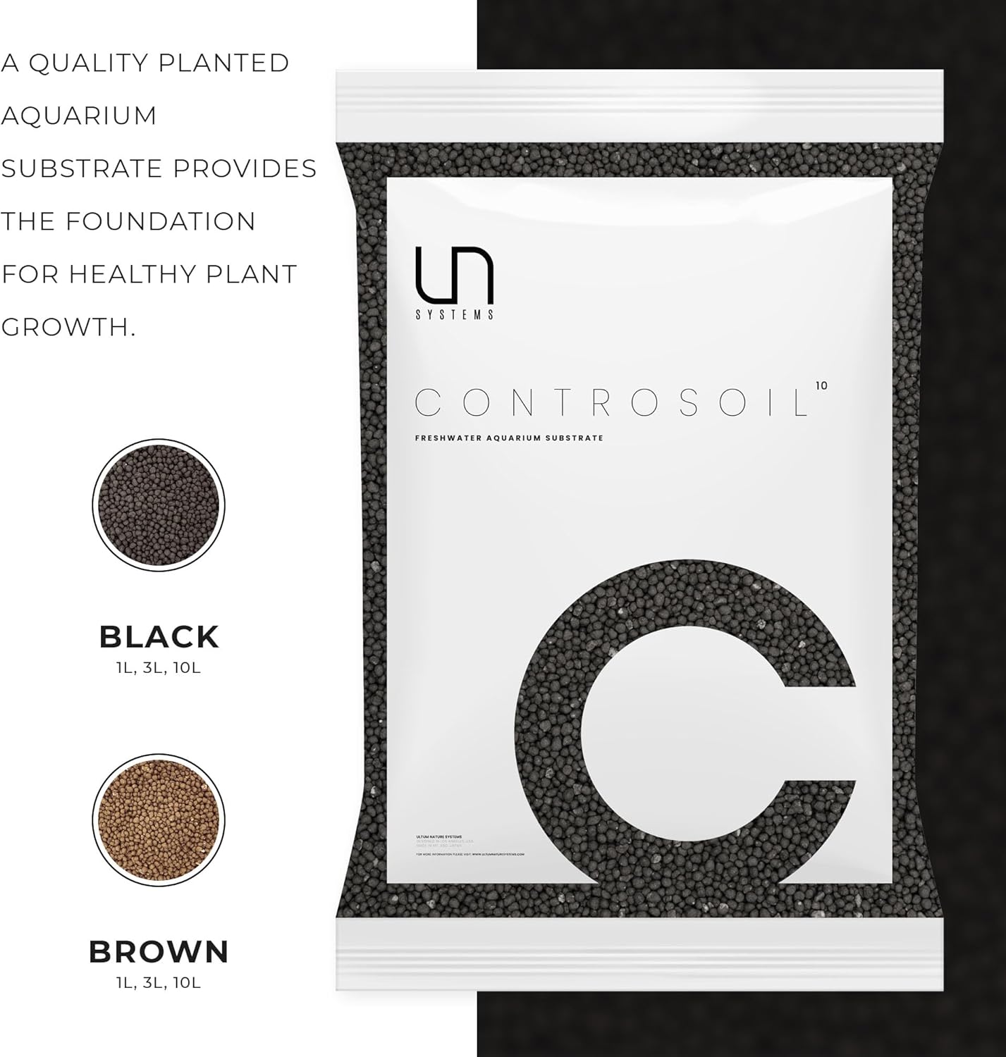 Ultum Nature Systems Controsoil - Freshwater Aqua Soil Substrate for Fish, Shrimp, Live Plant Propagation and Aquascaping - 6.8pH Low Ammonia, Volcanic Ash - Black, Extra Fine (3 Liter | 6LB)