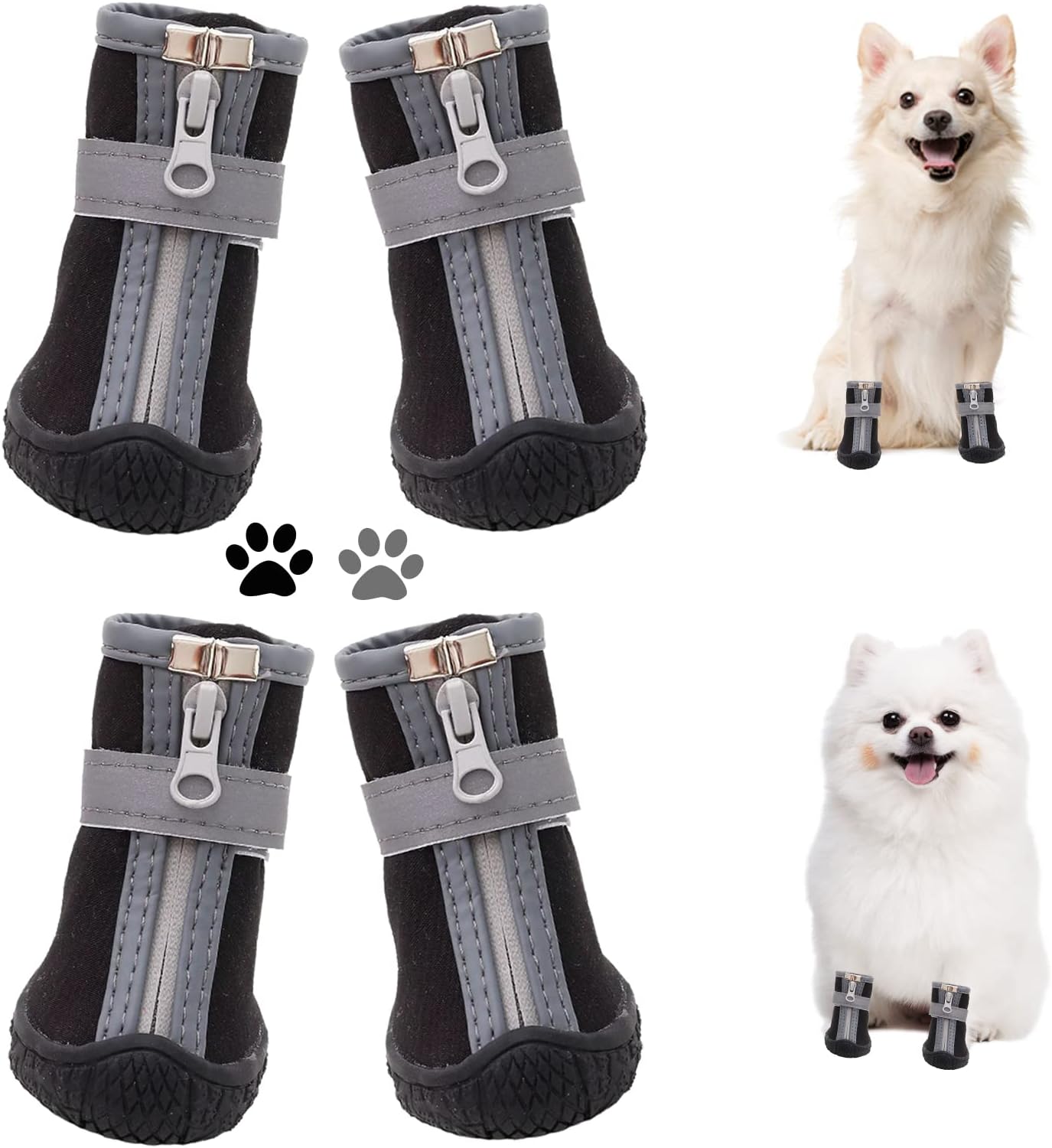 Dog Shoes for Small Dogs, Puppy Dog Boots & Paw Protector for Winter Snow Day, Summer Hot Pavement, Waterproof in Rain Weather, Ourdoor Hiking, Indoor Hardfloors with Anti Slip Sole 4PCS/Set