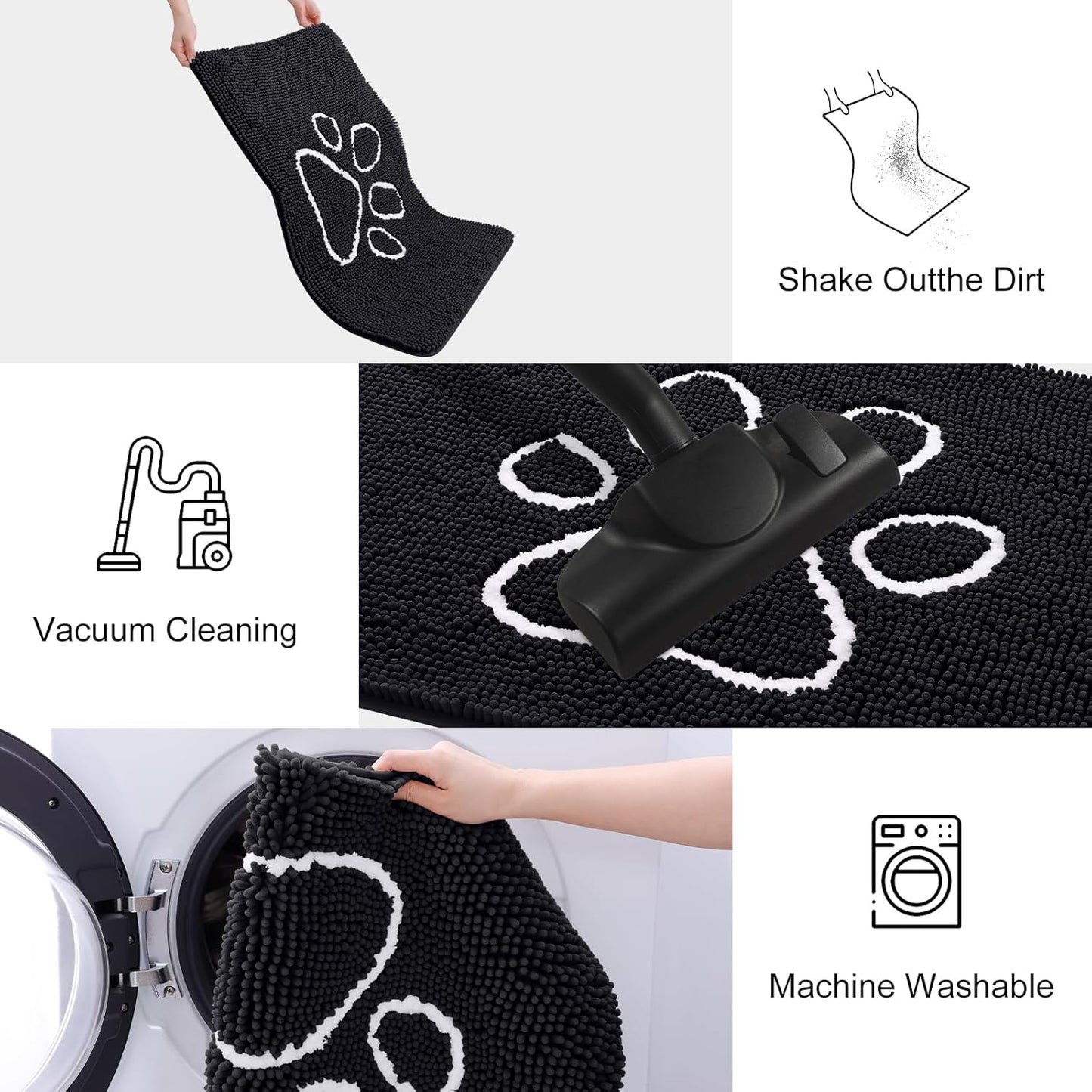 Smiry Dog Door Mat for Muddy Paws, Absorbent Dirt Trapper Non Slip Quick Dry Washable Chenille Mat for Mud Dogs, Entry Rug for Indoor and Outdoor (71x46 Inches, Black)